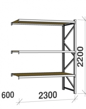 Metallriiul lisaosa 2200x2300x600 350kg/tasapind,3 puitlaast tasapinda kas.