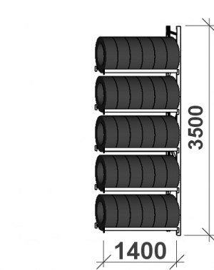 Rengashylly jatko-osa 3500x1400x500, 5 tasoa,500kg/taso MAXI