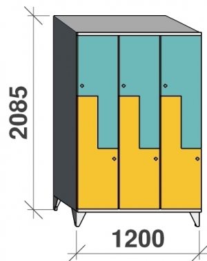 Z-locker 2085x1200x545, 6 doors with sloping top