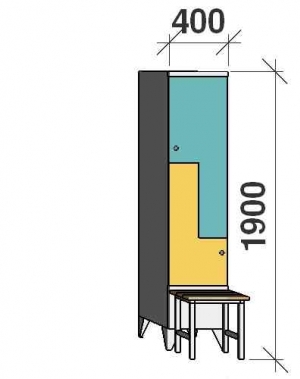 Z-locker 1900x400x845, 2 doors, with bench