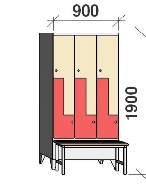 Z-locker 1900x900x845, 6 doors, with bench