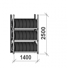 Däckställ startsektion 2500x1400x500, 3 hyllplan,600kg/plan