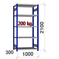 Lagerhylla startsektion 2100x1000x300 200kg/hyllplan,5 hyllor, blå/ljusgrå