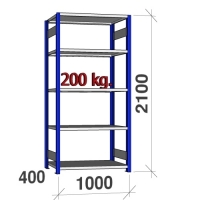 Lagerhylla startsektion 2100x1000x400 200kg/hyllplan,5 hyllor, blå/ljusgrå