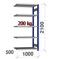 Extension bay 2100x1000x500 200kg/shelf,5 shelves, blue/light gray