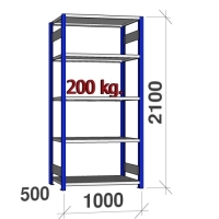 Lagerhylla startsektion 2100x1000x500 200kg/hyllplan,5 hyllor, blå/ljusgrå