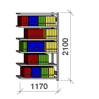 Arkivhylla följesektion 2100x1170x400 150kg/hyllplan,6 hyllor