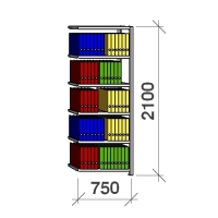 Arkistohylly jatko-osa 2100x750x300 200kg/hyllytaso,6 tasoa