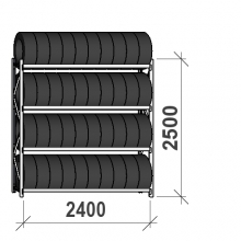 Däckställ startsektion 2500x2400x500, 4 hyllplan,300kg/plan