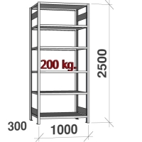 Laoriiul põhiosa 2500x1000x300 200kg/riiuliplaat,6 plaati