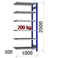 Extension bay 2500x1000x500 200kg/shelf,6 shelves, blue/light gray