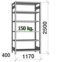 Lagerhylla startsektion 2500x1170x400 150kg/hyllplan,6 hyllor