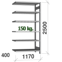 Lagerhylla följesektion 2500x1170x400 150kg/hyllplan,6 hyllor