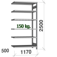 Lagerhylla följesektion 2500x1170x500 150kg/hyllplan,6 hyllor