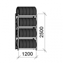 Däckställ startsektion 2500x1200x500, 4 hyllplan,600kg/plan