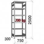 Laoriiul põhiosa 2500x750x300 200kg/riiuliplaat,6 plaati