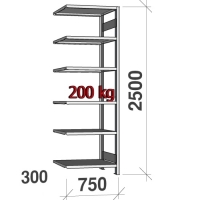 Varastohylly jatko-osa 2500x750x300 200kg/hyllytaso,6 tasoa