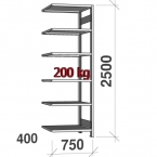 Laoriiul lisaosa 2500x750x400 200kg/riiuliplaat,6 plaati