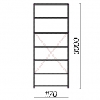 Starter bay 3000x1170x500 150kg/shelf,7 shelves