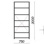 Lagerhylla startsektion 3000x750x800 200kg/hyllplan,7 hyllor