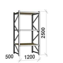 Lagerhylla startsektion 2500x1200x500 600kg/hyllplan,3 hyllor, spånskiva