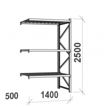 Lagerhylla följesektion 2500x1400x500 600kg/hyllplan,3 hyllor