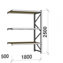 Metallihylly jatko-osa 2500x1800x500 480kg/hyllytaso,3 tasoa lastulevytasoilla