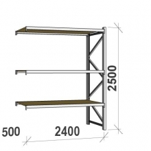 Lagerhylla följesektion 2500x2400x500 300kg/hyllplan 3 hyllor, spånskiva