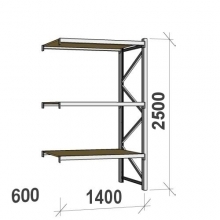 Lagerhylla följesektion 2500x1400x600 600kg/hyllplan 3 hyllor, spånskiva