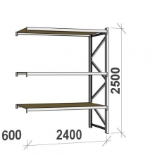 Lagerhylla följesektion 2500x2400x600 300kg/hyllplan 3 hyllor, spånskiva