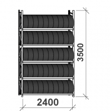 Däckställ startsektion 3500x2400x500, 5 hyllplan,300kg/plan MAXI