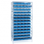 Small parts shelving 2100x1000x300, 65 bins 300x180x95