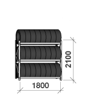 Däckställ startsektion 2100x1800x500, 3 hyllplan,480kg/plan