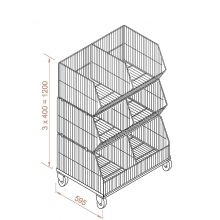 Wire stack container set with wheels 1182x595x1380, 3 levels