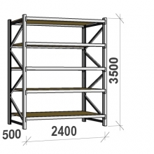 Lagerhylla startsektion 3500x2400x500 300kg/hyllplan,5 hyllor, spånskiva MAXI