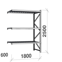 Metallihylly jatko-osa 2500x1800x600 480kg/hyllytaso,3 tasoa peltit