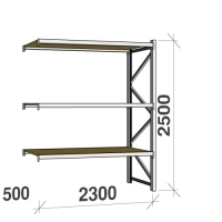 Lagerhylla följesektion 2500x2300x500 350kg/hyllplan 3 hyllor, spånskiva