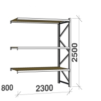 Lagerhylla följesektion 2500x2300x800 350kg/hyllplan 3 hyllor, spånskiva