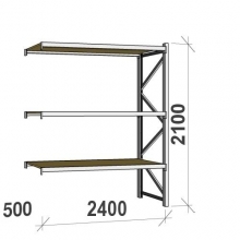 Metallihylly jatko-osa 2100x2400x500 300kg/hyllytaso,3 tasoa lastulevytasoilla