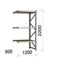 Lagerhylla följesektion 2200x1200x900 600kg/hyllplan 3 hyllor, spånskiva