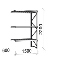 Lagerhylla följesektion 2200x1500x600 600kg/hyllplan 3 hyllor, zinkplåt