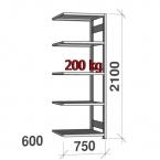 Extension bay 2100x750x600 200kg/shelf,5 shelves