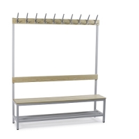 Single bench 1700x900x400 with 6 hook rail and shoe shel