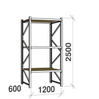 Lagerhylla startsektion 2500x1200x600 600kg/hyllplan,3 hyllor, spånskiva