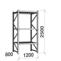 Lagerhylla startsektion 2500x1200x800 600kg/hyllplan,3 hyllor, zinkplåt