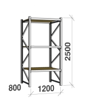 Lagerhylla startsektion 2500x1200x800 600kg/hyllplan,3 hyllor, spånskiva