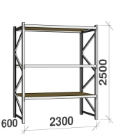 Metallriiul põhiosa 2500x2300x600 350kg/tasapind,3 puitlaast tasapinda