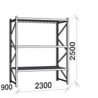 Lagerhylla startsektion 2500x2300x900 350kg/hyllplan,3 hyllor, zinkplåt