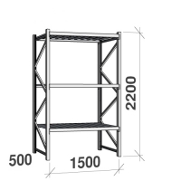 Lagerhylla startsektion 2200x1500x500 600kg/hyllplan,3 hyllor, zinkplåt