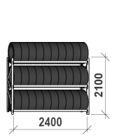 Däckställ startsektion 2100x2400x500, 3 hyllplan,300kg/plan